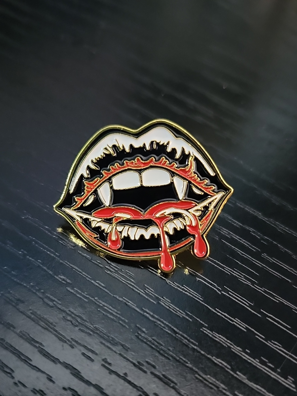 Vampire Lips Enamel Pin - Black, Red & White Drip Design
